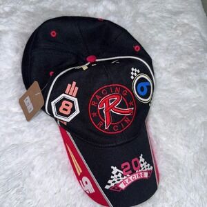 Unbranded Racing Hat Mens OSFM Black Red Excellent Embroidered Patch Snapback